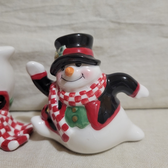 Set of 3 FITZ & FLOYD Holly Jolly Snowman Tumbler Christmas Figurines - Picture 5 of 8